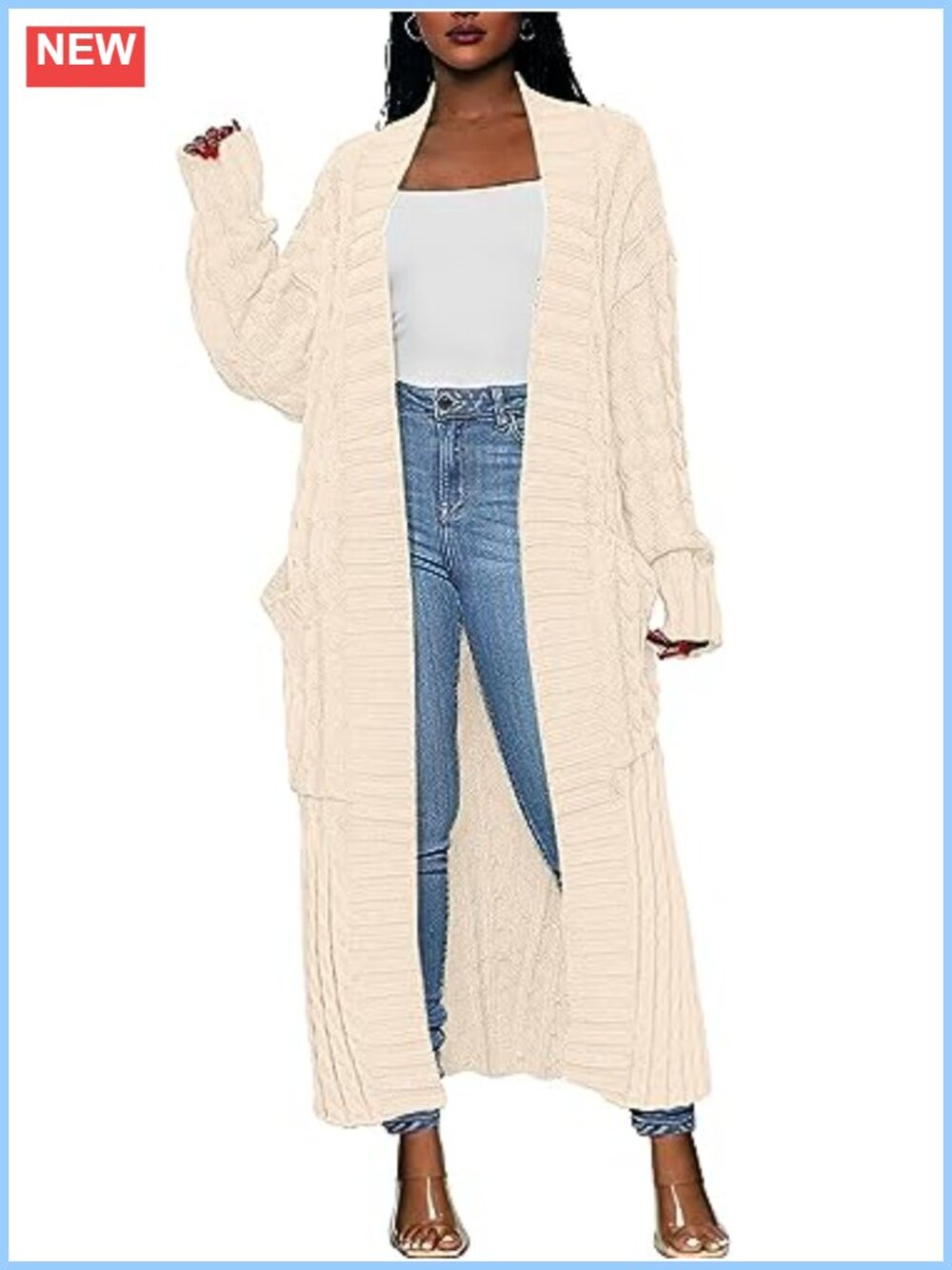 Cable Knit Long Cardigan Sweater Coat Open Front Maxi Women's